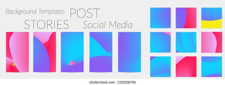 Creative backgrounds for social media. Editable story templates. Bright colored with gradient blend liquid shapes promotional backgrounds for social media apps.