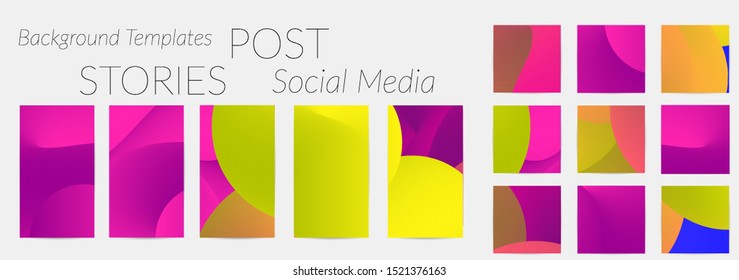 Creative backgrounds for social media. Editable story templates. Bright colored with gradient blend liquid shapes promotional backgrounds for social media apps.