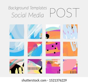 Creative backgrounds for social media. Editable story templates. Bright colored with hand drawn scribbles promotional backgrounds for social media apps.