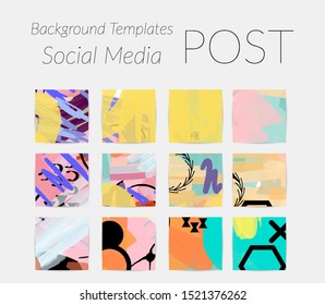 Creative backgrounds for social media. Editable story templates. Bright colored with hand drawn scribbles promotional backgrounds for social media apps.