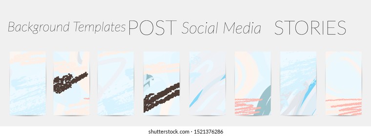 Creative backgrounds for social media. Editable story templates. Pastel colored with hand drawn scribbles promotional backgrounds for social media apps.