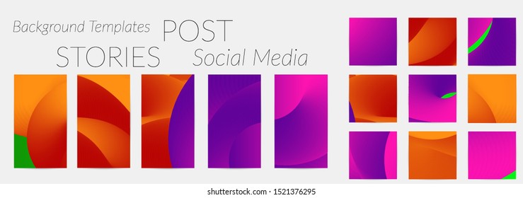 Creative backgrounds for social media. Editable story templates. Bright colored with gradient blend liquid shapes promotional backgrounds for social media apps.