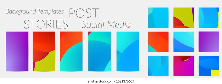 Creative backgrounds for social media. Editable story templates. Bright colored with gradient blend liquid shapes promotional backgrounds for social media apps.