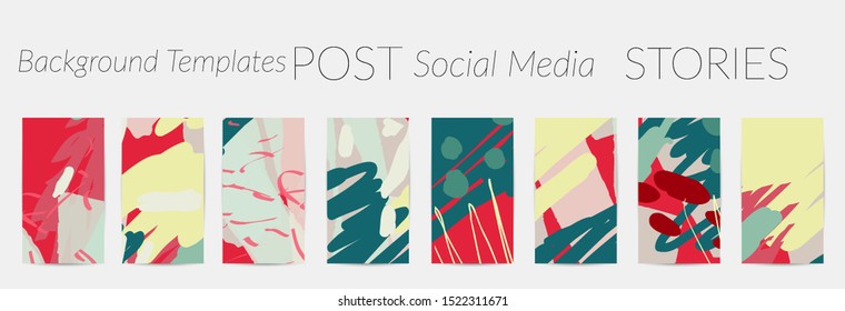 Creative backgrounds for social media. Editable story templates. Pastel colored with hand drawn scribbles promotional backgrounds for social media apps.
