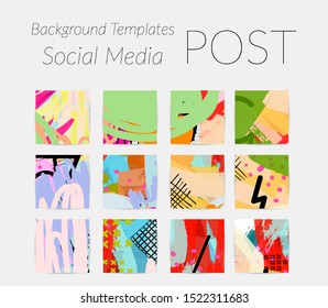 Creative backgrounds for social media. Editable story templates. Bright colored with hand drawn scribbles promotional backgrounds for social media apps.