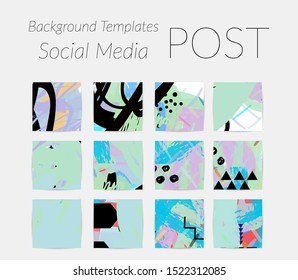 Creative backgrounds for social media. Editable story templates. Bright colored with hand drawn scribbles promotional backgrounds for social media apps.