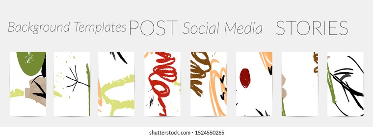Creative backgrounds for social media. Editable story templates. Pastel colored with hand drawn scribbles promotional backgrounds for social media apps.