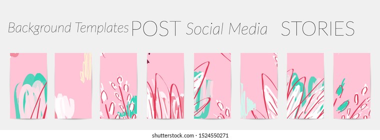 Creative backgrounds for social media. Editable story templates. Pastel colored with hand drawn scribbles promotional backgrounds for social media apps.
