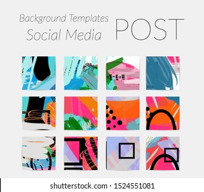 Creative backgrounds for social media. Editable story templates. Bright colored with hand drawn scribbles promotional backgrounds for social media apps.