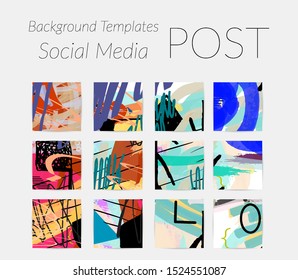 Creative backgrounds for social media. Editable story templates. Bright colored with hand drawn scribbles promotional backgrounds for social media apps.
