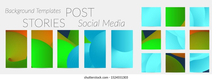 Creative backgrounds for social media. Editable story templates. Bright colored with gradient blend liquid shapes promotional backgrounds for social media apps.