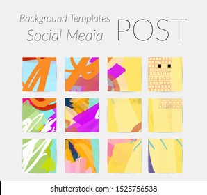 Creative backgrounds for social media. Editable story templates. Bright colored with hand drawn scribbles promotional backgrounds for social media apps.