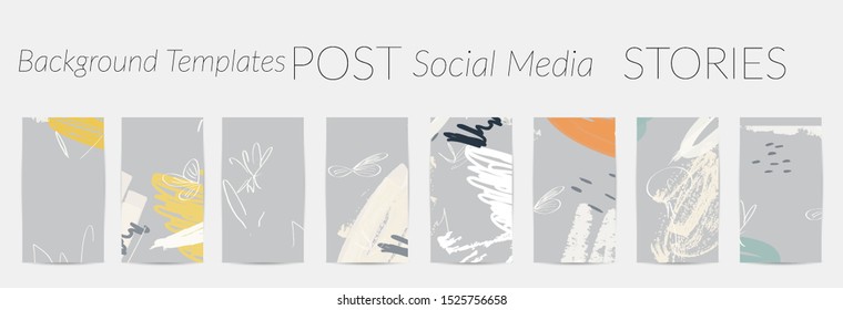 Creative backgrounds for social media. Editable story templates. Pastel colored with hand drawn scribbles promotional backgrounds for social media apps.
