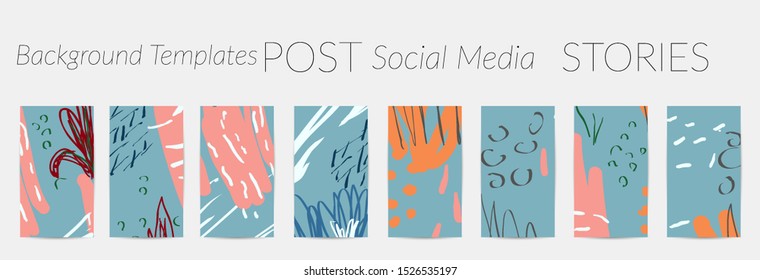 Creative backgrounds for social media. Editable story templates. Pastel colored with hand drawn scribbles promotional backgrounds for social media apps.