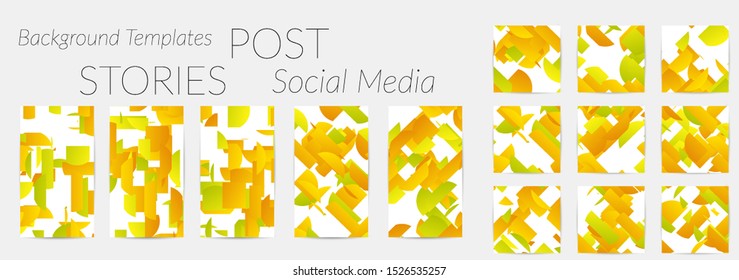 Creative backgrounds for social media. Editable story templates. Bright colored with gradient stripes or small particles promotional backgrounds for social media apps. Glitch effect.