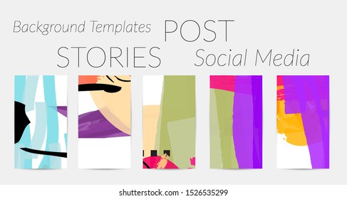 Creative backgrounds for social media. Editable story templates. Bright colored with hand drawn scribbles promotional backgrounds for social media apps.