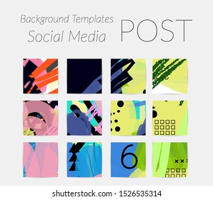 Creative backgrounds for social media. Editable story templates. Bright colored with hand drawn scribbles promotional backgrounds for social media apps.