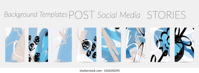 Creative backgrounds for social media. Editable story templates. Pastel colored with hand drawn scribbles promotional backgrounds for social media apps.