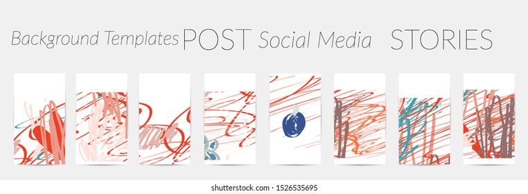 Creative backgrounds for social media. Editable story templates. Pastel colored with hand drawn scribbles promotional backgrounds for social media apps.