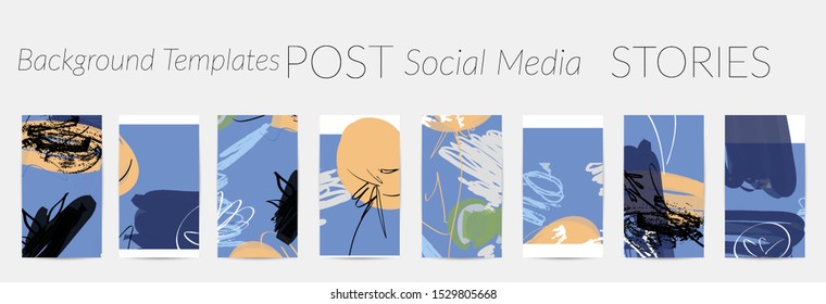 Creative backgrounds for social media. Editable story templates. Pastel colored with hand drawn scribbles promotional backgrounds for social media apps.