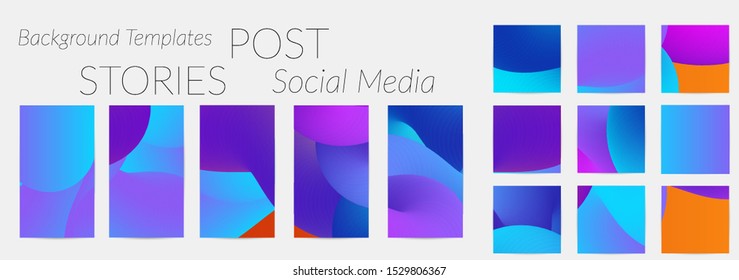 Creative backgrounds for social media. Editable story templates. Bright colored with gradient blend liquid shapes promotional backgrounds for social media apps.