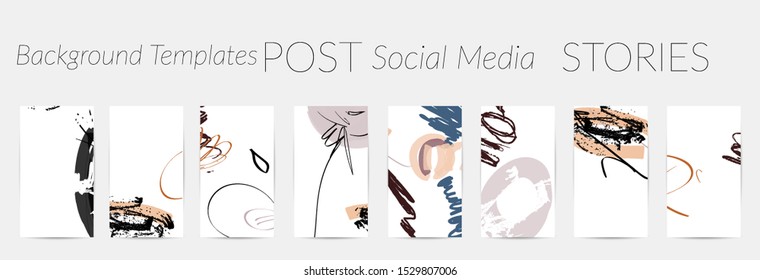 Creative backgrounds for social media. Editable story templates. Pastel colored with hand drawn scribbles promotional backgrounds for social media apps.