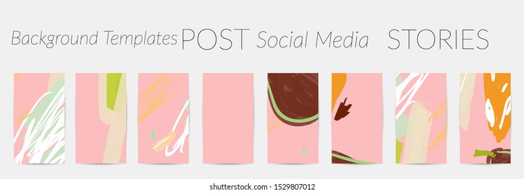 Creative backgrounds for social media. Editable story templates. Pastel colored with hand drawn scribbles promotional backgrounds for social media apps.
