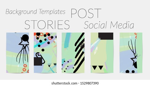 Creative backgrounds for social media. Editable story templates. Bright colored with hand drawn scribbles promotional backgrounds for social media apps.