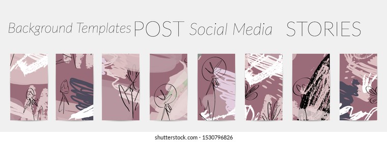 Creative backgrounds for social media. Editable story templates. Pastel colored with hand drawn scribbles promotional backgrounds for social media apps.