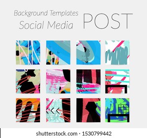 Creative backgrounds for social media. Editable story templates. Bright colored with hand drawn scribbles promotional backgrounds for social media apps.