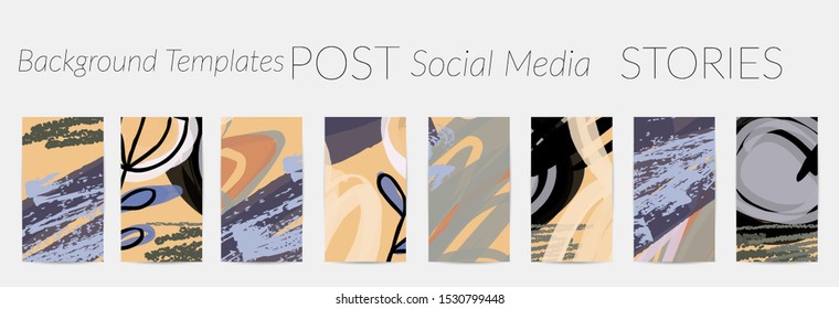 Creative backgrounds for social media. Editable story templates. Pastel colored with hand drawn scribbles promotional backgrounds for social media apps.