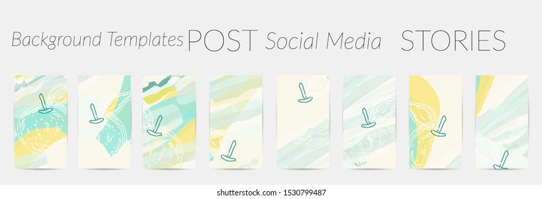 Creative backgrounds for social media. Editable story templates. Pastel colored with hand drawn scribbles promotional backgrounds for social media apps.
