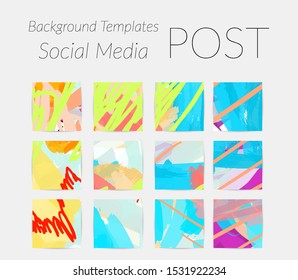 Creative backgrounds for social media. Editable story templates. Bright colored with hand drawn scribbles promotional backgrounds for social media apps.