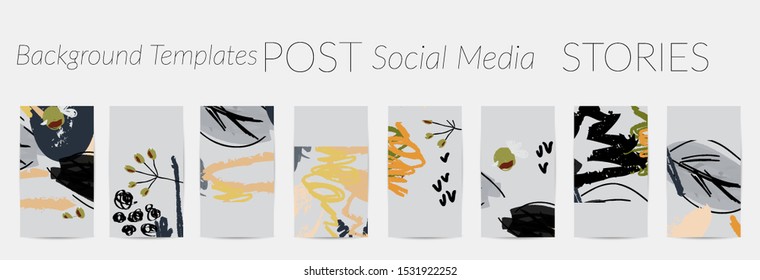 Creative backgrounds for social media. Editable story templates. Pastel colored with hand drawn scribbles promotional backgrounds for social media apps.