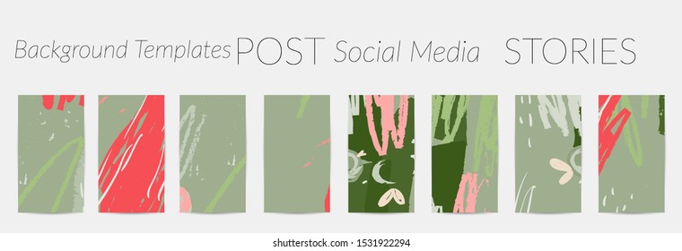Creative backgrounds for social media. Editable story templates. Pastel colored with hand drawn scribbles promotional backgrounds for social media apps.