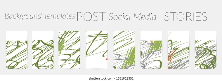 Creative backgrounds for social media. Editable story templates. Pastel colored with hand drawn scribbles promotional backgrounds for social media apps.