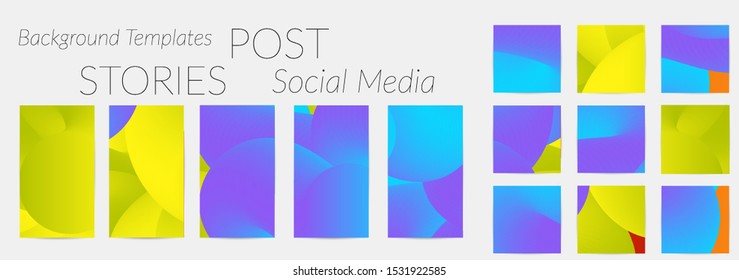 Creative backgrounds for social media. Editable story templates. Bright colored with gradient blend liquid shapes promotional backgrounds for social media apps.