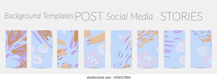 Creative backgrounds for social media. Editable story templates. Pastel colored with hand drawn scribbles promotional backgrounds for social media apps.