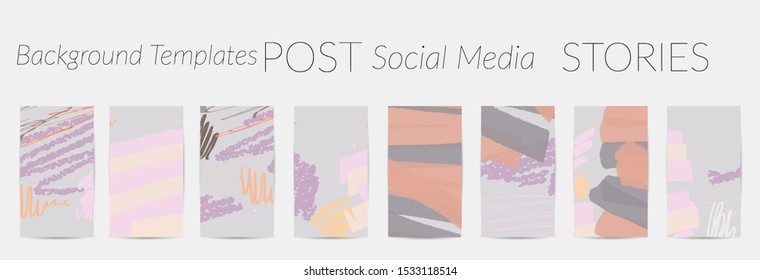 Creative backgrounds for social media. Editable story templates. Pastel colored with hand drawn scribbles promotional backgrounds for social media apps.