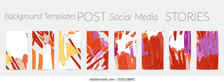 Creative backgrounds for social media. Editable story templates. Pastel colored with hand drawn scribbles promotional backgrounds for social media apps.