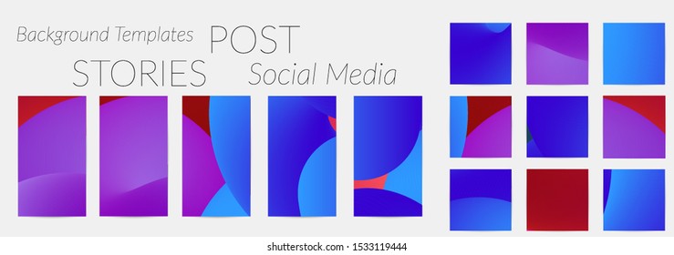 Creative backgrounds for social media. Editable story templates. Bright colored with gradient blend liquid shapes promotional backgrounds for social media apps.