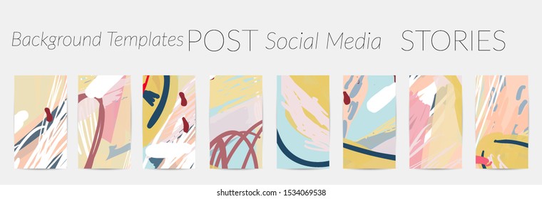 Creative backgrounds for social media. Editable story templates. Pastel colored with hand drawn scribbles promotional backgrounds for social media apps.