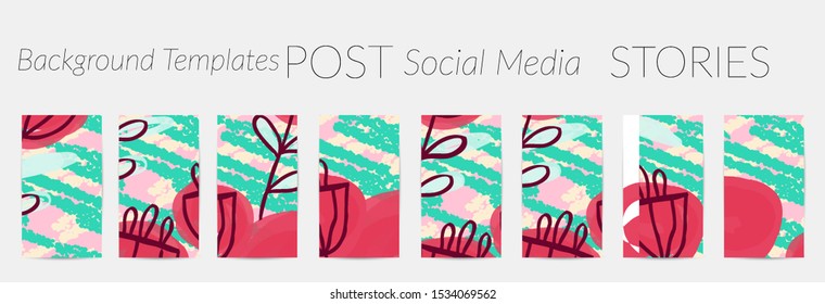 Creative backgrounds for social media. Editable story templates. Pastel colored with hand drawn scribbles promotional backgrounds for social media apps.