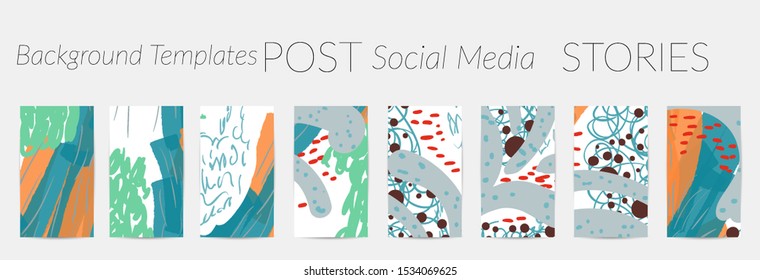 Creative backgrounds for social media. Editable story templates. Pastel colored with hand drawn scribbles promotional backgrounds for social media apps.