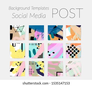 Creative backgrounds for social media. Editable story templates. Bright colored with hand drawn scribbles promotional backgrounds for social media apps.