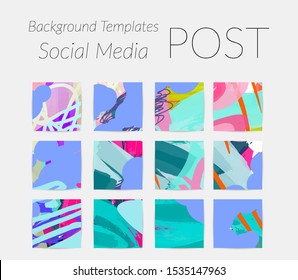 Creative backgrounds for social media. Editable story templates. Bright colored with hand drawn scribbles promotional backgrounds for social media apps.