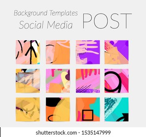 Creative backgrounds for social media. Editable story templates. Bright colored with hand drawn scribbles promotional backgrounds for social media apps.