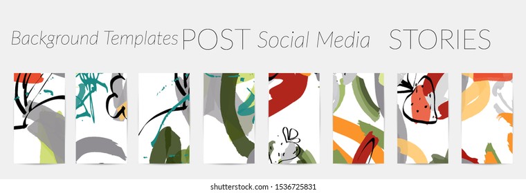 Creative backgrounds for social media. Editable story templates. Pastel colored with hand drawn scribbles promotional backgrounds for social media apps.