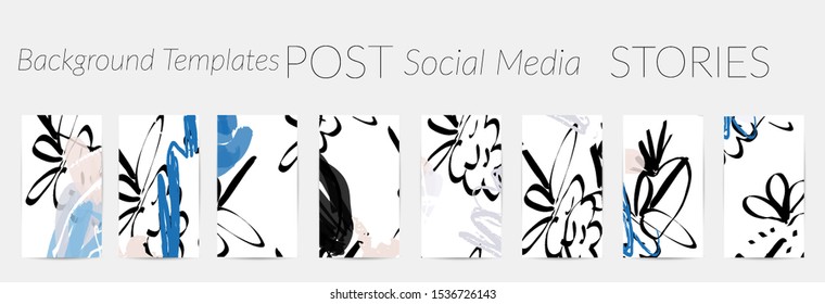 Creative backgrounds for social media. Editable story templates. Pastel colored with hand drawn scribbles promotional backgrounds for social media apps.
