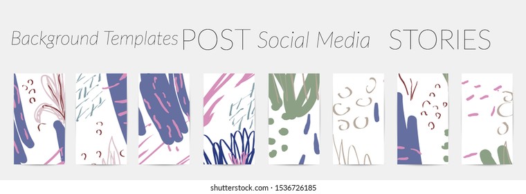 Creative backgrounds for social media. Editable story templates. Pastel colored with hand drawn scribbles promotional backgrounds for social media apps.